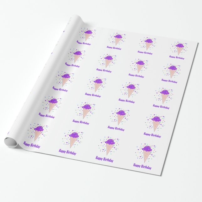 Papier Cadeau Cônes de glace violets (Déroulé)