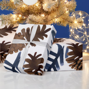 Papier Cadeau Cônes de pin & Branches Peinture d'hiver à l'aqu