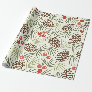 Papier Cadeau Cônes de pin et baies d'hiver