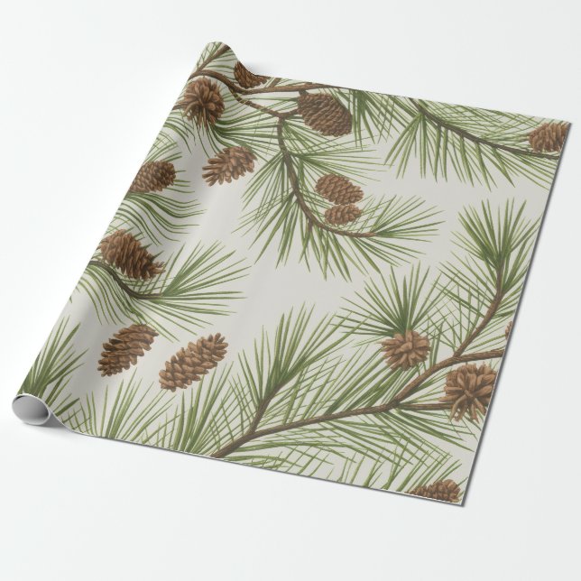 Papier Cadeau Cônes de pin et branches de Noël tendance     (Déroulé)
