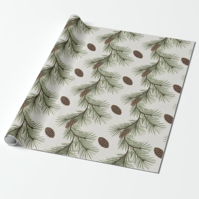 Papier Cadeau Cônes de pin et branches de Noël tendance     (Déroulé)