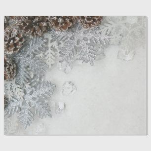 Papier Cadeau Cônes de pin, flocons de neige de vacances 