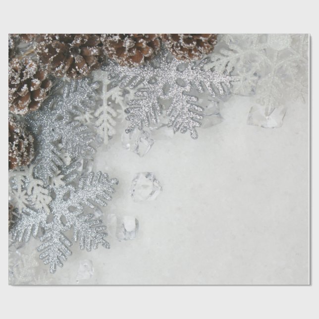Papier Cadeau Cônes de pin, flocons de neige de vacances  (Plat)