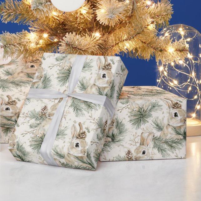 Papier Cadeau Cônes de pin verts lapins de Pâques Noël (Vacances)