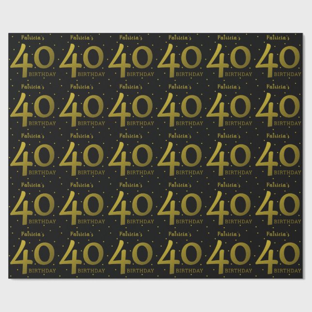 Papier Cadeau Confetti noir et or 40e anniversaire (Plat)