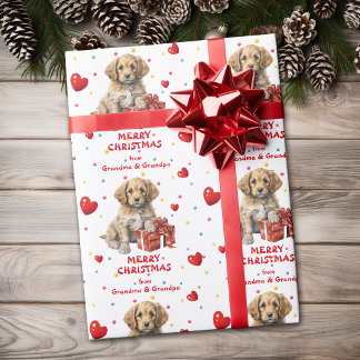 Papier Cadeau Confettis Cœur Chien Petits-enfants Noël