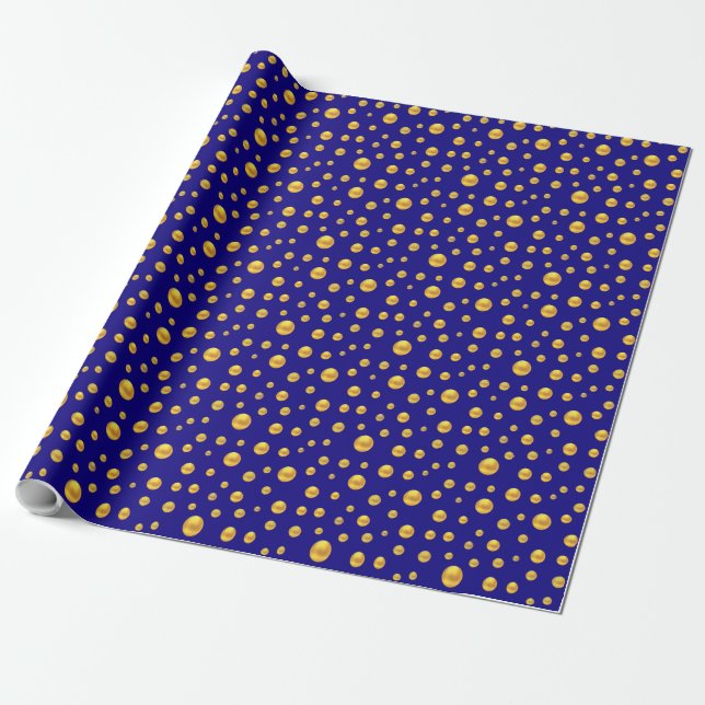 Papier Cadeau Confettis dorés élégants sur fond bleu (Déroulé)