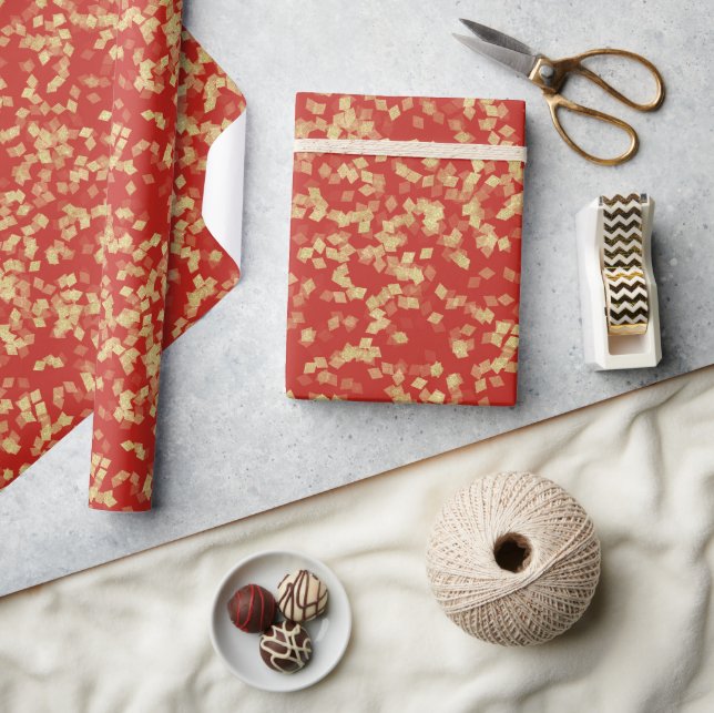 Papier Cadeau Confettis Mariage Rouge et Or  (Artisanat)