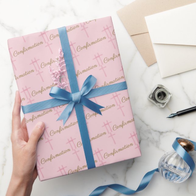 Papier Cadeau Confirmation Croix Rose Aquarelle (Cadeaux)