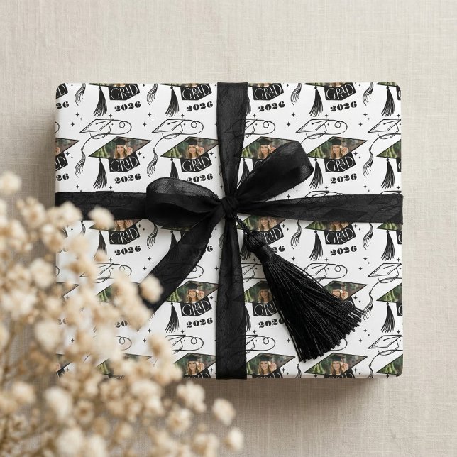 Papier Cadeau Congrats Grad Cap Photo Personalized Class of 2026 (Congrats Grad Cap Photo Personalized Class of 2026 Wrapping Paper)