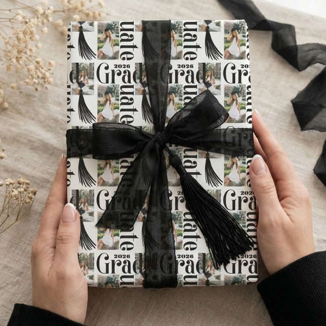 Papier Cadeau Congrats Grad tassel Photo Collage Class of 2026 (Congrats Grad tassel Photo Collage Class of 2026 Wrapping Paper)