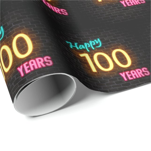 Papier Cadeau Connexion Neon Brick pour 100e anniversaire (Coin rond)