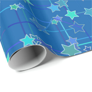 Papier Cadeau Constellation Abstraite d'étoiles, Bleu de Cobalt