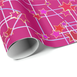 Papier Cadeau Constellation abstraite d'étoiles, rose fuchsia fo