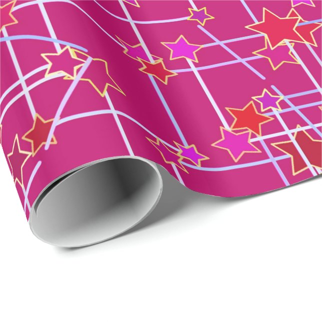 Papier Cadeau Constellation Abstraite d'étoiles, rose Fuchsia pr (Coin rond)