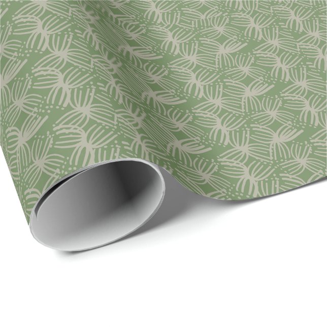 Papier Cadeau Contemporain abstrait fleur lime vert foncé (Coin rond)