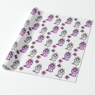Papier Cadeau Contes de fées Licornes Rose Violet