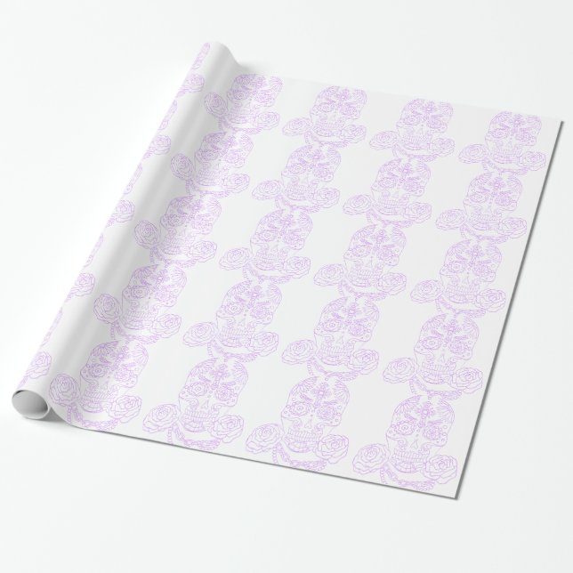 Papier Cadeau Contour Crâne-Violet de sucre de Steampunk (Déroulé)