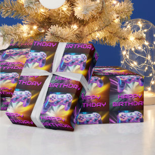 Papier Cadeau Contrôleur de jeu vidéo rose gamin partie