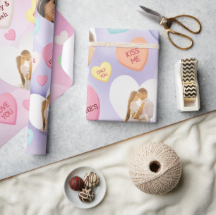Papier Cadeau Conversation photo personnalisée Coeurs bonbons
