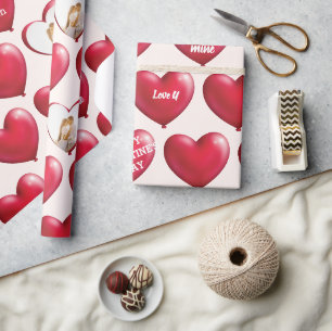 Papier Cadeau Conversation photo personnalisée Coeurs rouges