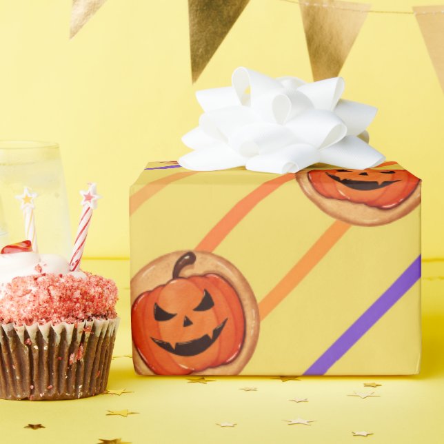 Papier Cadeau Cookie Citrouille Halloween Jack-O-Lantern sur Jau (Fête d'anniversaire)