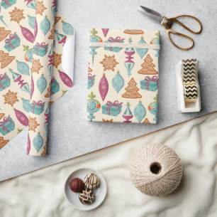 Papier Cadeau Cookies de Noël au gingembre et ornements