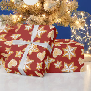 Papier Cadeau Cookies de Noël au pain d'épice aquarelle rouges