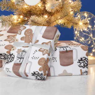 Papier Cadeau Cookies de Noël et Chocolat Chaud Fêtes de fin d'a