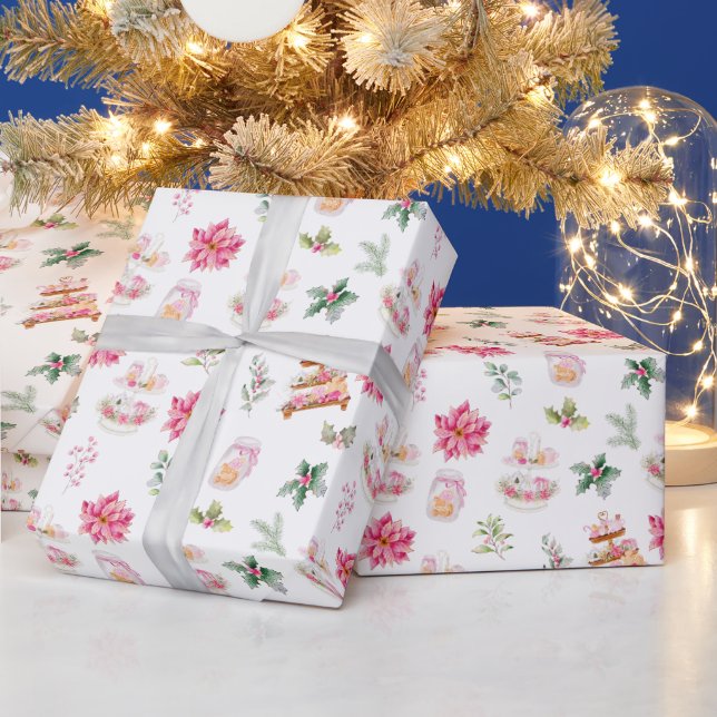Papier Cadeau Cookies de Noël et feuillage rose (Vacances)