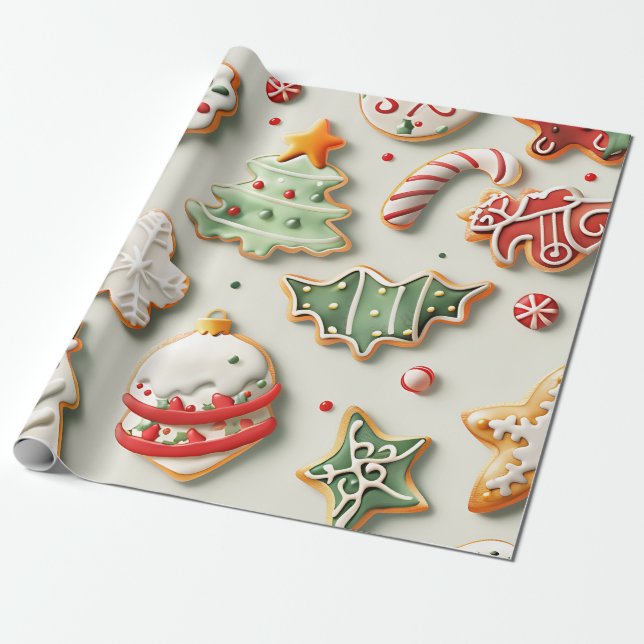 Papier Cadeau Cookies de Noël et paillettes (Déroulé)
