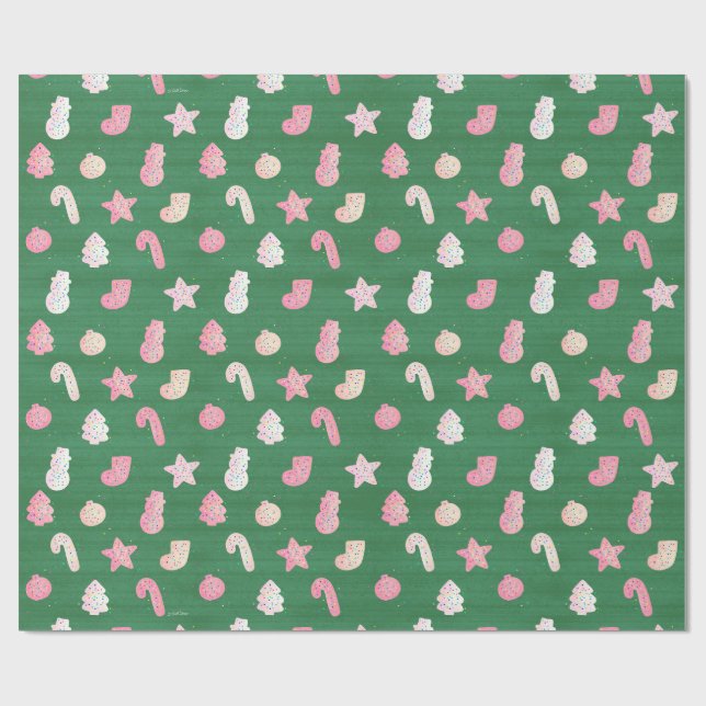 Papier Cadeau Cookies de Noël Vert (Plat)