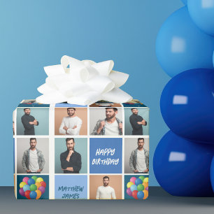 Papier Cadeau Cool Birthday Boy Mens Photo Collage personnalisé