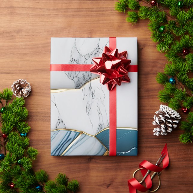 Papier Cadeau Cool Blanc Turquoise Marbre Pierre Or (Cadeau de vacances)