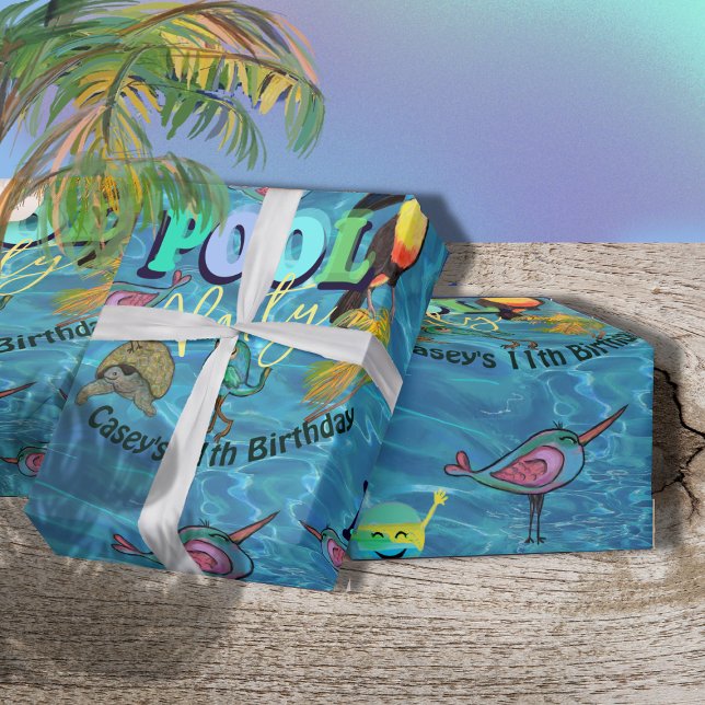 Papier Cadeau Cool d'été Anniversaire de enfant de la fête de la (Summer Cool Pool Party Kids Birthday Wrapping Paper)