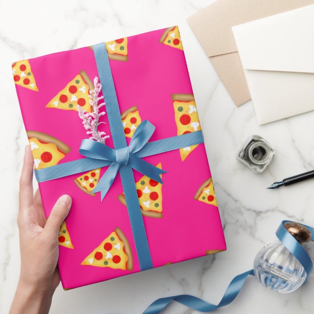 Papier Cadeau Cool et amusant pizza tranches motif rose chaud (Cadeaux)