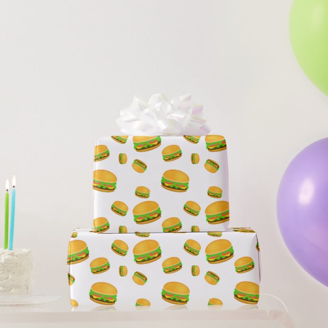 Papier Cadeau Cool et amusant yummy burger motif blanc (Cadeaux de fête)