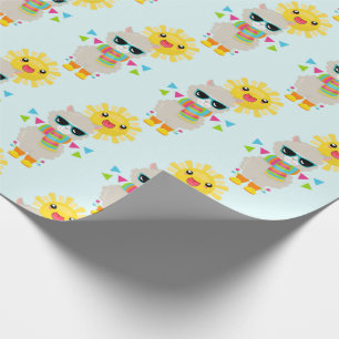 Papier Cadeau Cool Llama et le Motif souriant Kawaii Sun