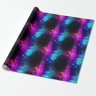 Papier Cadeau Cool Métal Magenta Cyan Vaporwave Motif de carreau
