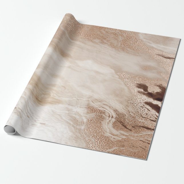 Papier Cadeau Cool Moderne Brown en marbre d'or texture pierre (Déroulé)