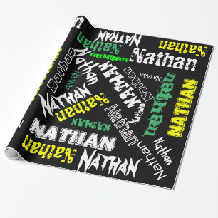 Papier Cadeau Cool Nom Collage Typographie moderne Personnalisée