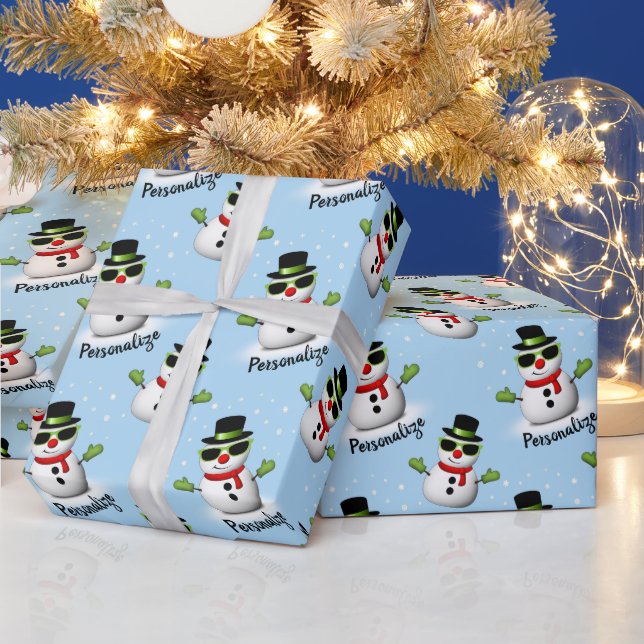 Papier Cadeau Cool Snowman Noël motif bleu hiver (Vacances)