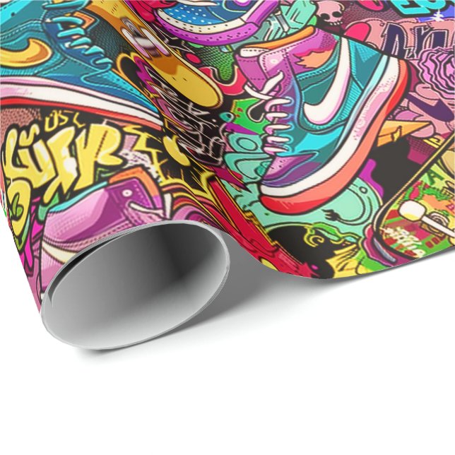 Papier Cadeau Cool tiled pattern comic graffiti teen  (Coin rond)