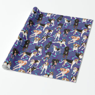 Papier Cadeau Coonhound floral (bleu)