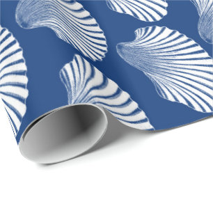 Papier Cadeau Copie de bloc de Shell de feston, bleu marine et