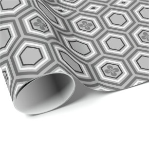 Papier Cadeau Copie de kimono, gris hexagonal/gris et blanc