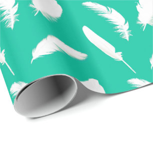 Papier Cadeau Copie de plume blanche sur la turquoise