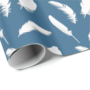 Papier Cadeau Copie de plume blanche sur le bleu de denim
