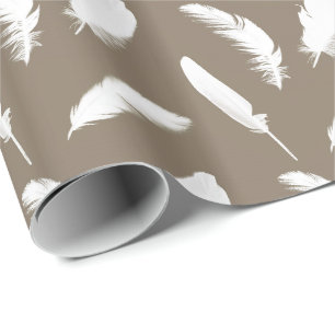 Papier Cadeau Copie de plume blanche sur le taupe