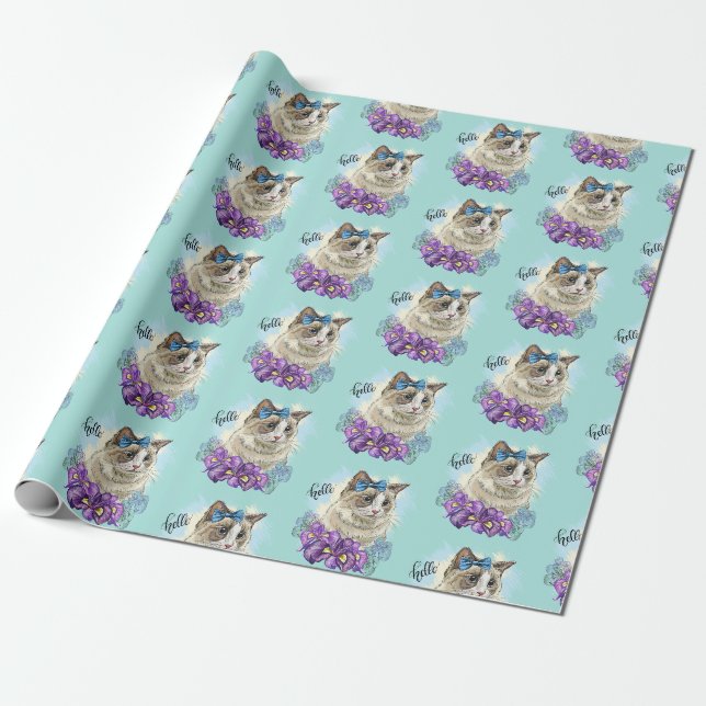 Papier Cadeau Copie d'un dessin à la main d'un chat mignon drôle (Déroulé)